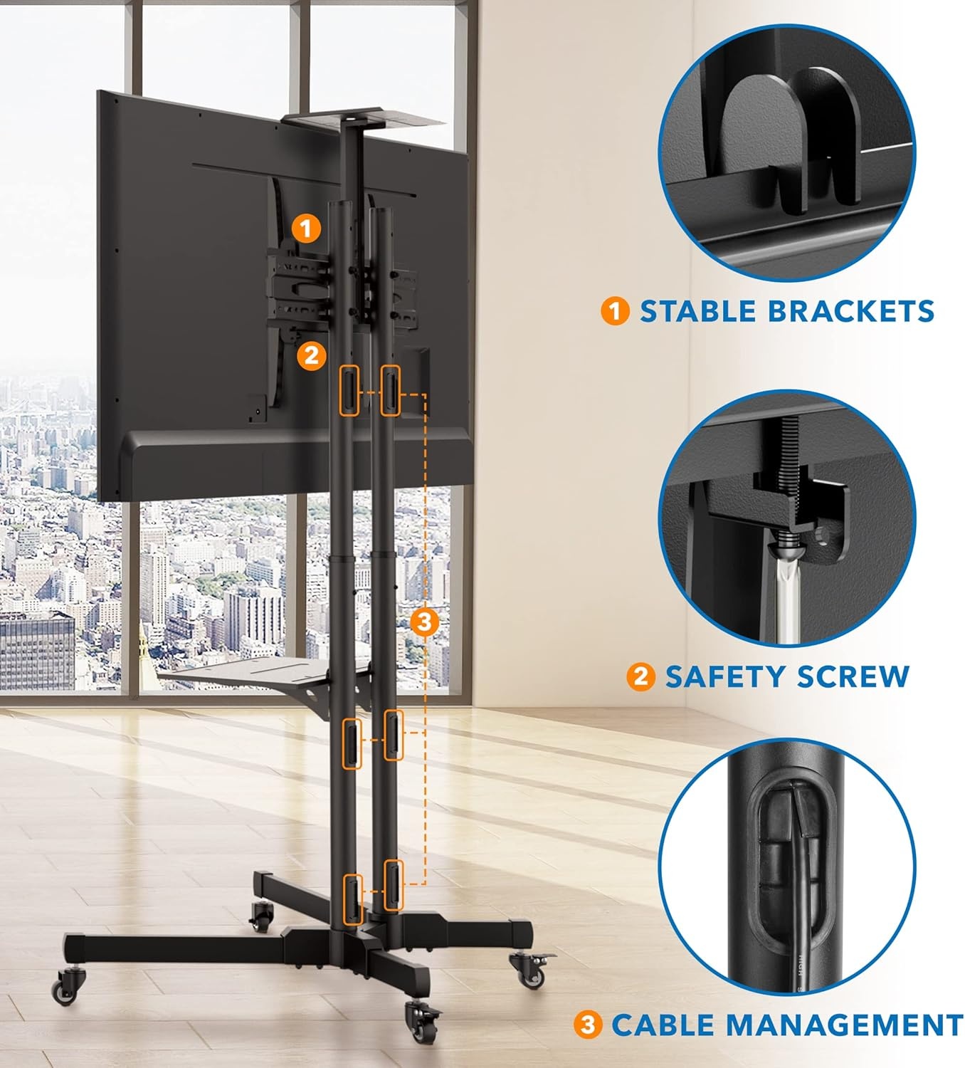 image:imageMountIt Tall Mobile TV Cart for 3770 Inch LCD LED OLED Flat amp Curved Screens Rolling TV Stand with Wheels Camera Tray amp AV Shelf Locking Casters Height Adjustable Max VESA 600x400 110 lbs