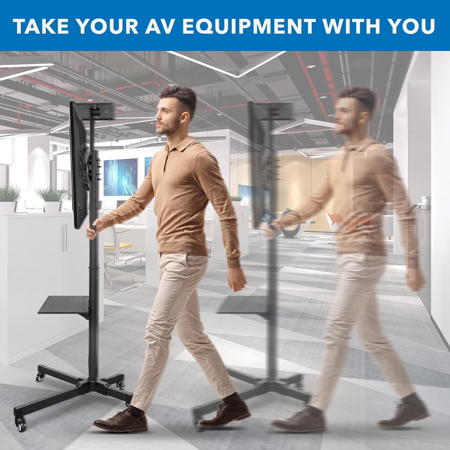 image:imageMountIt Tall Mobile TV Cart for 3770 Inch LCD LED OLED Flat amp Curved Screens Rolling TV Stand with Wheels Camera Tray amp AV Shelf Locking Casters Height Adjustable Max VESA 600x400 110 lbs