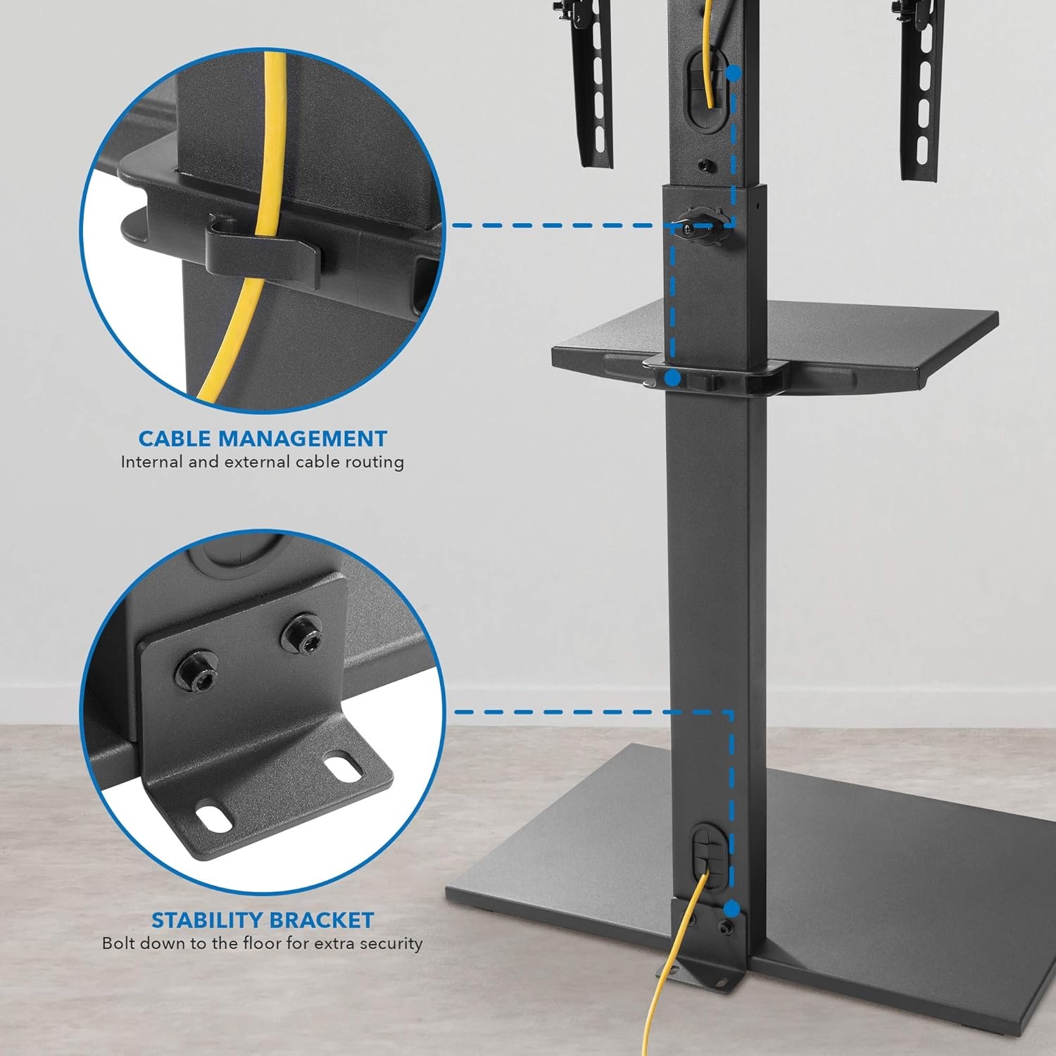 image:imageMountIt Tall TV Floor Stand with Shelf amp Tilt Height Adjustable 3755 TV Stand NoDrill Freestanding Floor Mount for Apartments amp Dorms Holds 77 lbs VESA 400x400