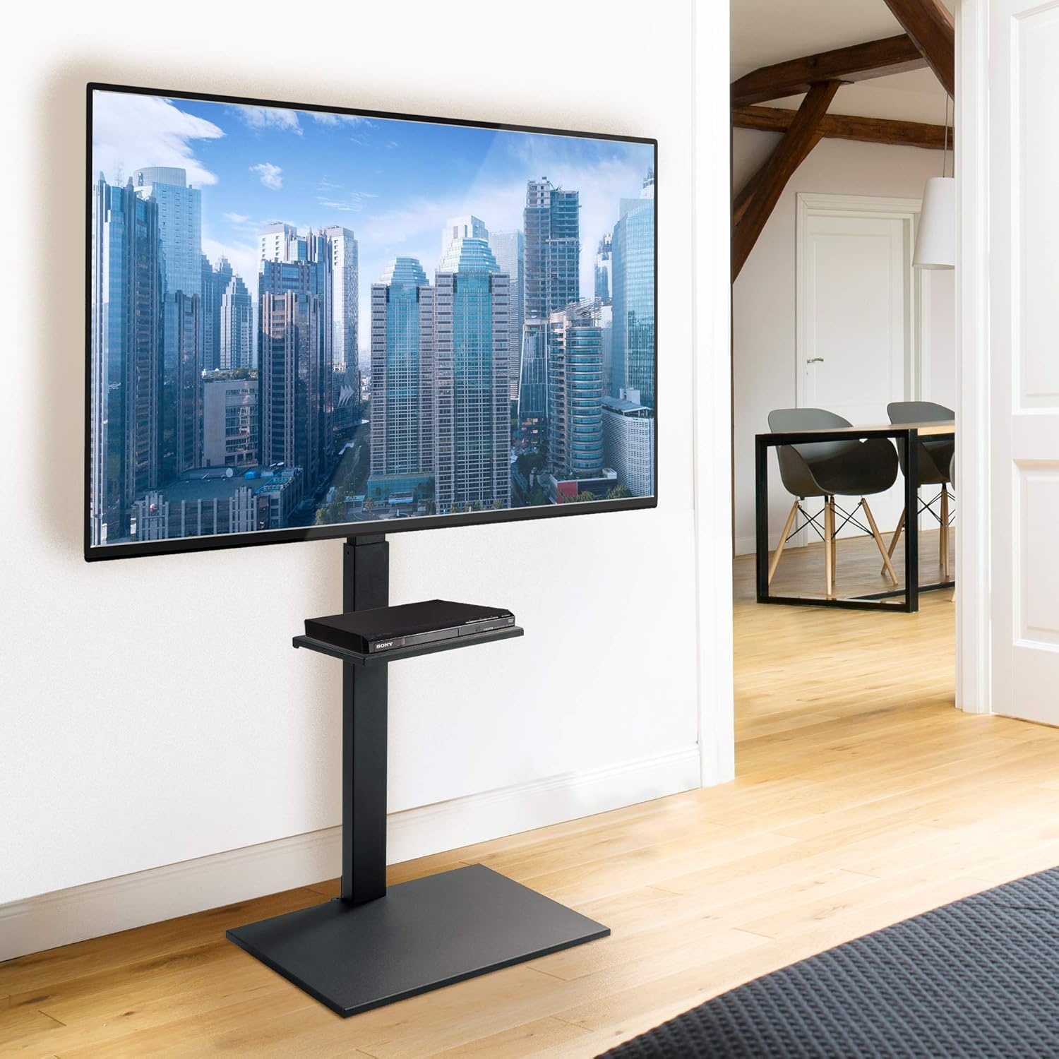 image:imageMountIt Tall TV Floor Stand with Shelf amp Tilt Height Adjustable 3755 TV Stand NoDrill Freestanding Floor Mount for Apartments amp Dorms Holds 77 lbs VESA 400x400