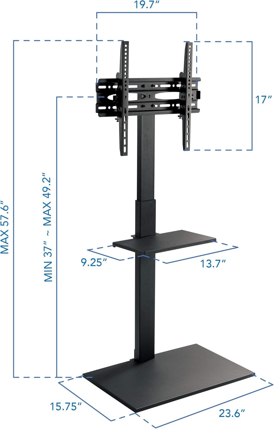 image:imageMountIt Tall TV Floor Stand with Shelf amp Tilt Height Adjustable 3755 TV Stand NoDrill Freestanding Floor Mount for Apartments amp Dorms Holds 77 lbs VESA 400x400