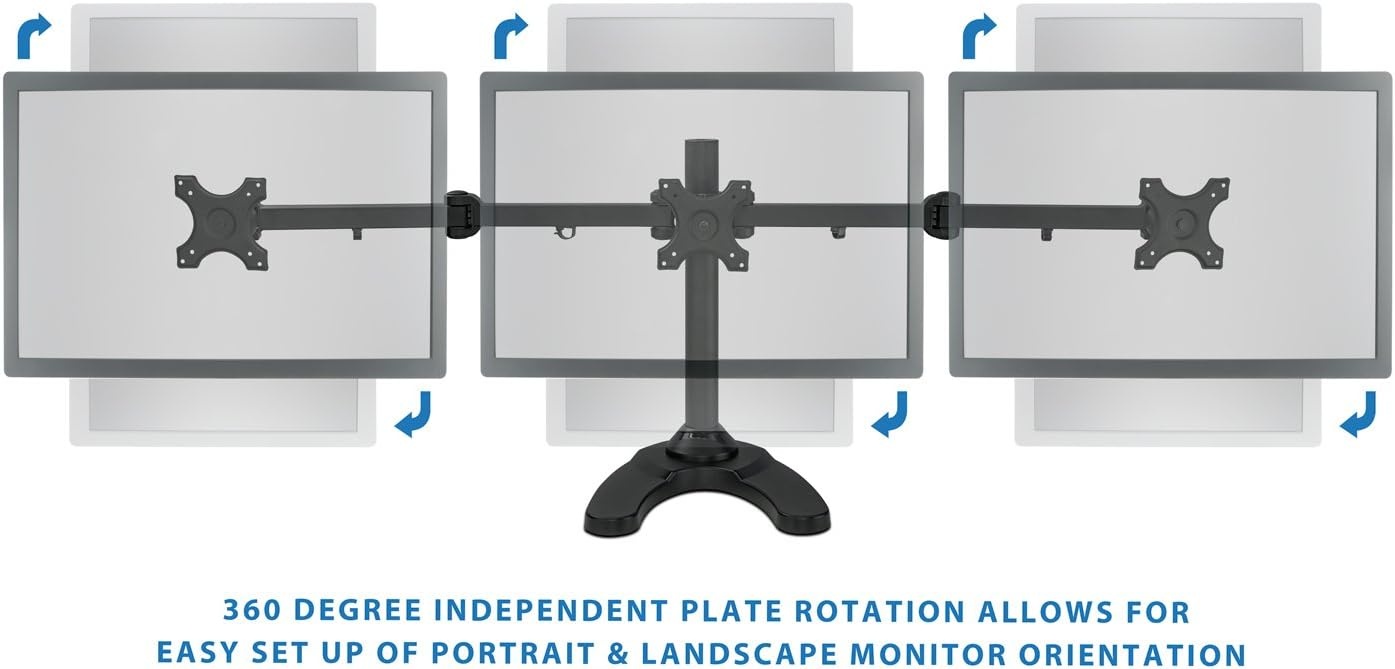 image:imageMountIt Triple Monitor Stand for 3 Screens up to 24 Height Adjustable Desk Mount with Free Standing or Grommet Base 22 lbs per Arm VESA 75x75 100x100 Compatible Full Motion Monitor Mount MI789
