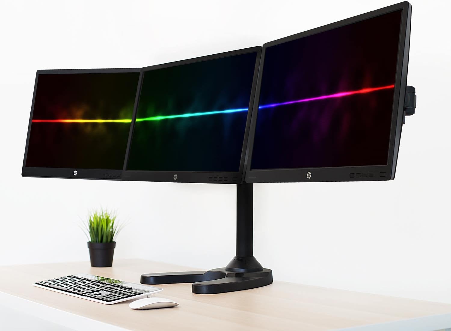image:imageMountIt Triple Monitor Stand for 3 Screens up to 24 Height Adjustable Desk Mount with Free Standing or Grommet Base 22 lbs per Arm VESA 75x75 100x100 Compatible Full Motion Monitor Mount MI789