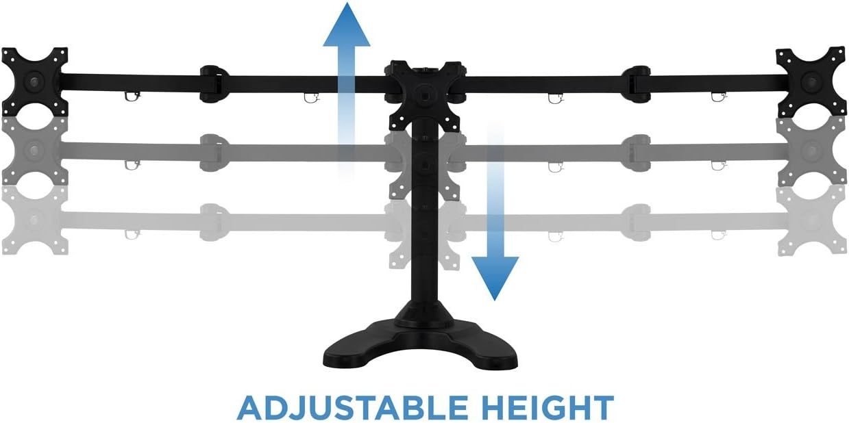 image:imageMountIt Triple Monitor Stand for 3 Screens up to 24 Height Adjustable Desk Mount with Free Standing or Grommet Base 22 lbs per Arm VESA 75x75 100x100 Compatible Full Motion Monitor Mount MI789