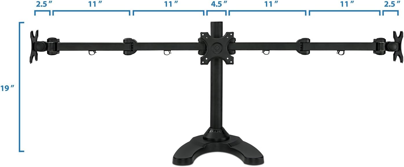 image:imageMountIt Triple Monitor Stand for 3 Screens up to 24 Height Adjustable Desk Mount with Free Standing or Grommet Base 22 lbs per Arm VESA 75x75 100x100 Compatible Full Motion Monitor Mount MI789
