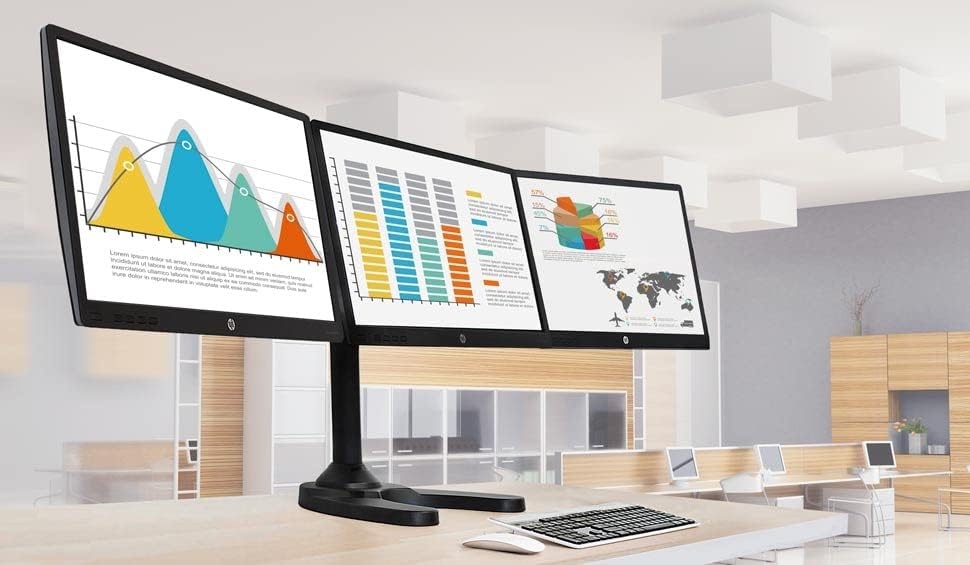 image:imageMountIt Triple Monitor Stand for 3 Screens up to 24 Height Adjustable Desk Mount with Free Standing or Grommet Base 22 lbs per Arm VESA 75x75 100x100 Compatible Full Motion Monitor Mount MI789