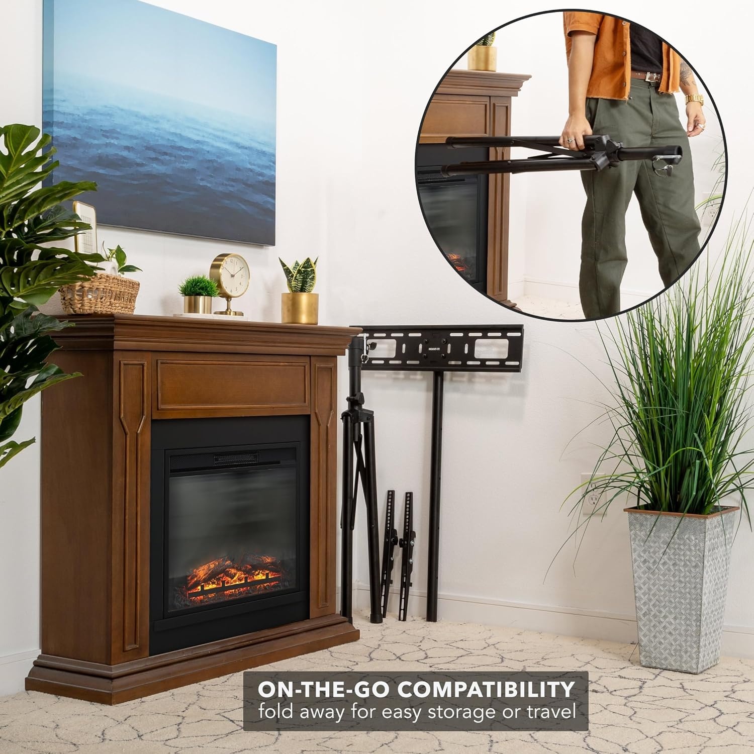 image:imageMountIt Tripod TV Stand Portable TV Tripod for Flat Screens 3270 Inch IndoorOutdoor Height Adjustable Stand VESA 200x200 to 600x400 for LCD LED OLED Curved TVs Holds up to 77lbs