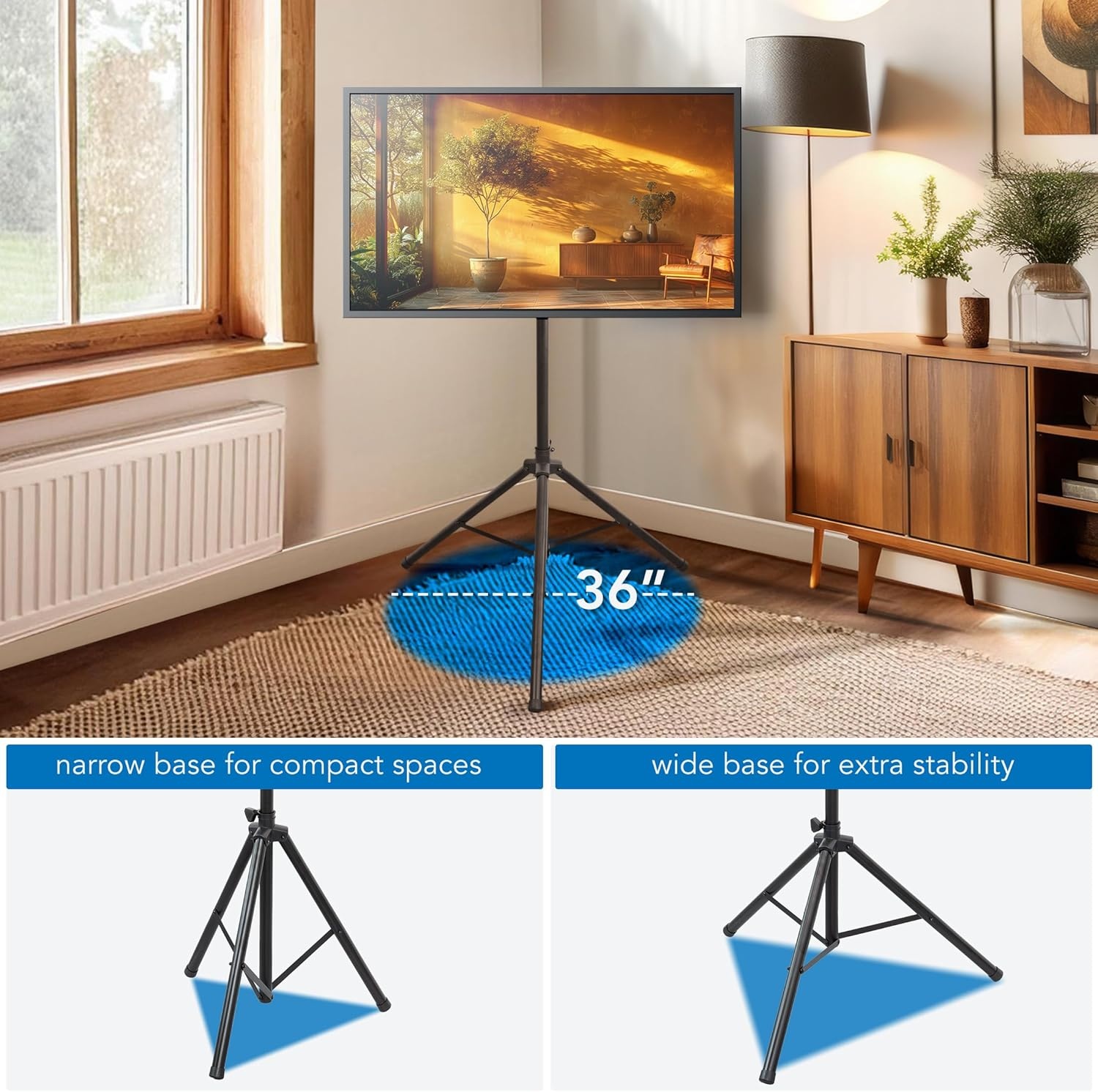 image:imageMountIt Tripod TV Stand Portable TV Tripod for Flat Screens 3270 Inch IndoorOutdoor Height Adjustable Stand VESA 200x200 to 600x400 for LCD LED OLED Curved TVs Holds up to 77lbs