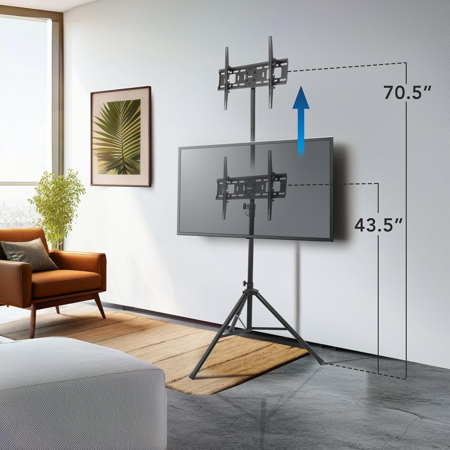 image:imageMountIt Tripod TV Stand Portable TV Tripod for Flat Screens 3270 Inch IndoorOutdoor Height Adjustable Stand VESA 200x200 to 600x400 for LCD LED OLED Curved TVs Holds up to 77lbs
