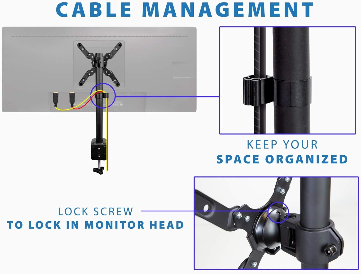 image:imageMountIt UltraWide Single Monitor Arm Desk Mount Height Adjustable Pole Stand for 1342 Inch Screens up to 22 lbs VESA 75x75 to 200x200 Clamp amp Grommet