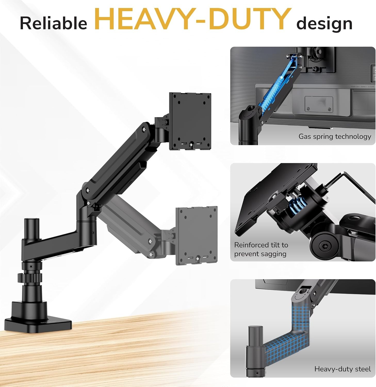 image:imageMountIt Ultrawide Monitor Desk Mount with Pole Fits 1749 Screens Heavy Duty HeightAdjustable Gas Spring Arm 44 lbs Capacity Full Motion VESA 75100 Clamp or Grommet