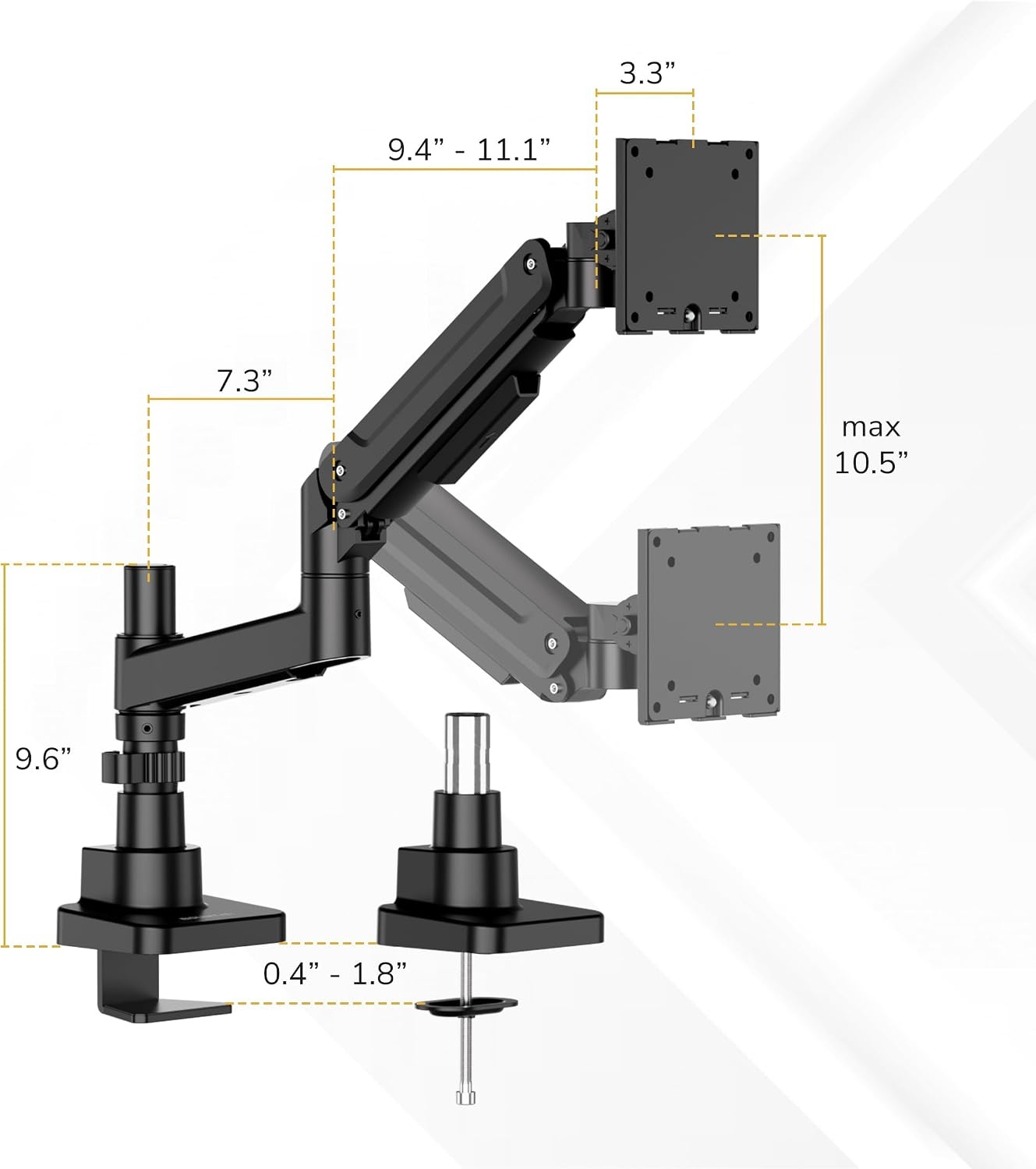 image:imageMountIt Ultrawide Monitor Desk Mount with Pole Fits 1749 Screens Heavy Duty HeightAdjustable Gas Spring Arm 44 lbs Capacity Full Motion VESA 75100 Clamp or Grommet