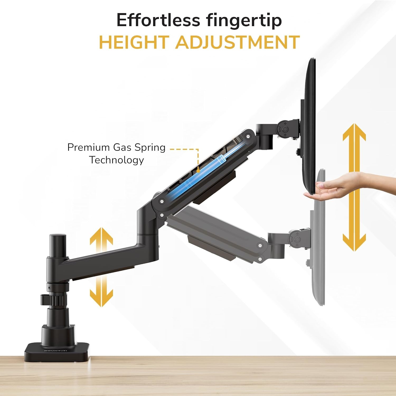 image:imageMountIt Ultrawide Monitor Desk Mount with Pole Fits 1749 Screens Heavy Duty HeightAdjustable Gas Spring Arm 44 lbs Capacity Full Motion VESA 75100 Clamp or Grommet