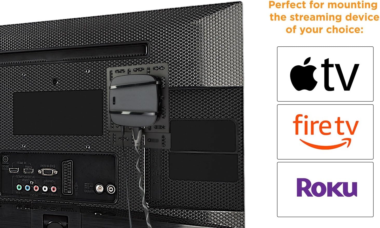 image:imageMountIt Universal Streaming Device Mount Securely Attaches Behind Your TV Compatible With Apple TV Roku Amazon Fire TV TiVo Mini BlackM4587