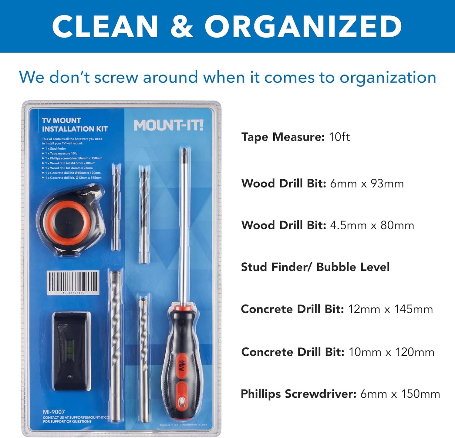 image:imageMountIt Universal TV Mount Installation Kit 7Piece Set Includes 2 Wood Drill Bits 2 Concrete Drill Bits 1 Stud Finder with Bubble Level 1 Tape Measure 1 Philipps Screwdriver