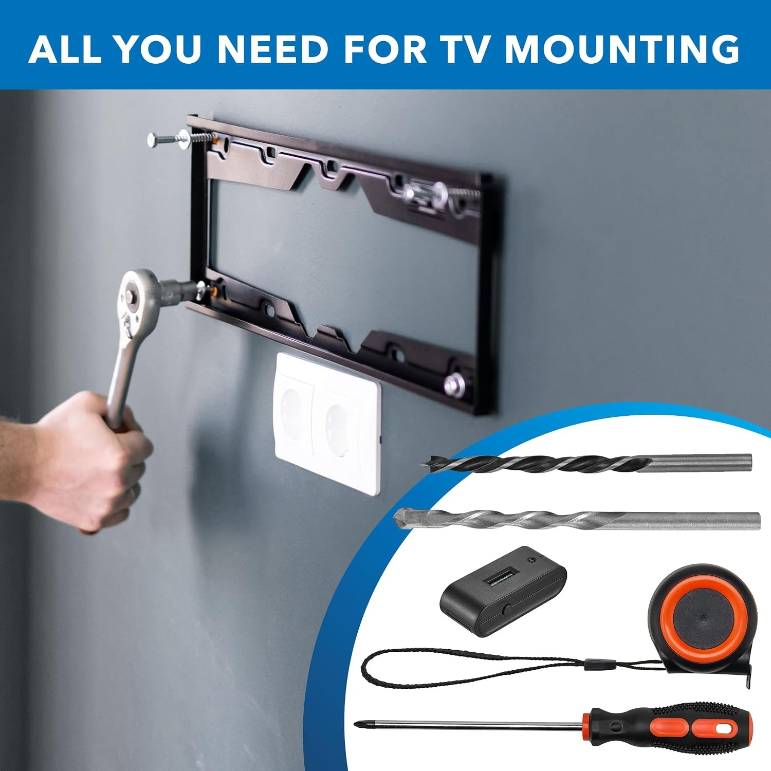 image:imageMountIt Universal TV Mount Installation Kit 7Piece Set Includes 2 Wood Drill Bits 2 Concrete Drill Bits 1 Stud Finder with Bubble Level 1 Tape Measure 1 Philipps Screwdriver