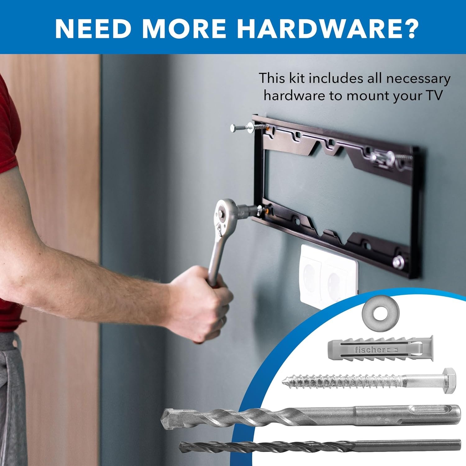 image:imageMountIt Universal TV Mounting Hardware Kit Lag Screw and Drill Bit Set Includes Screws Washers Fischer Anchors Wood Drill Bit and Concrete Drill Bit for Easy Installation8mm x 90mm 6mm x 101mm 10mm x 120mm
