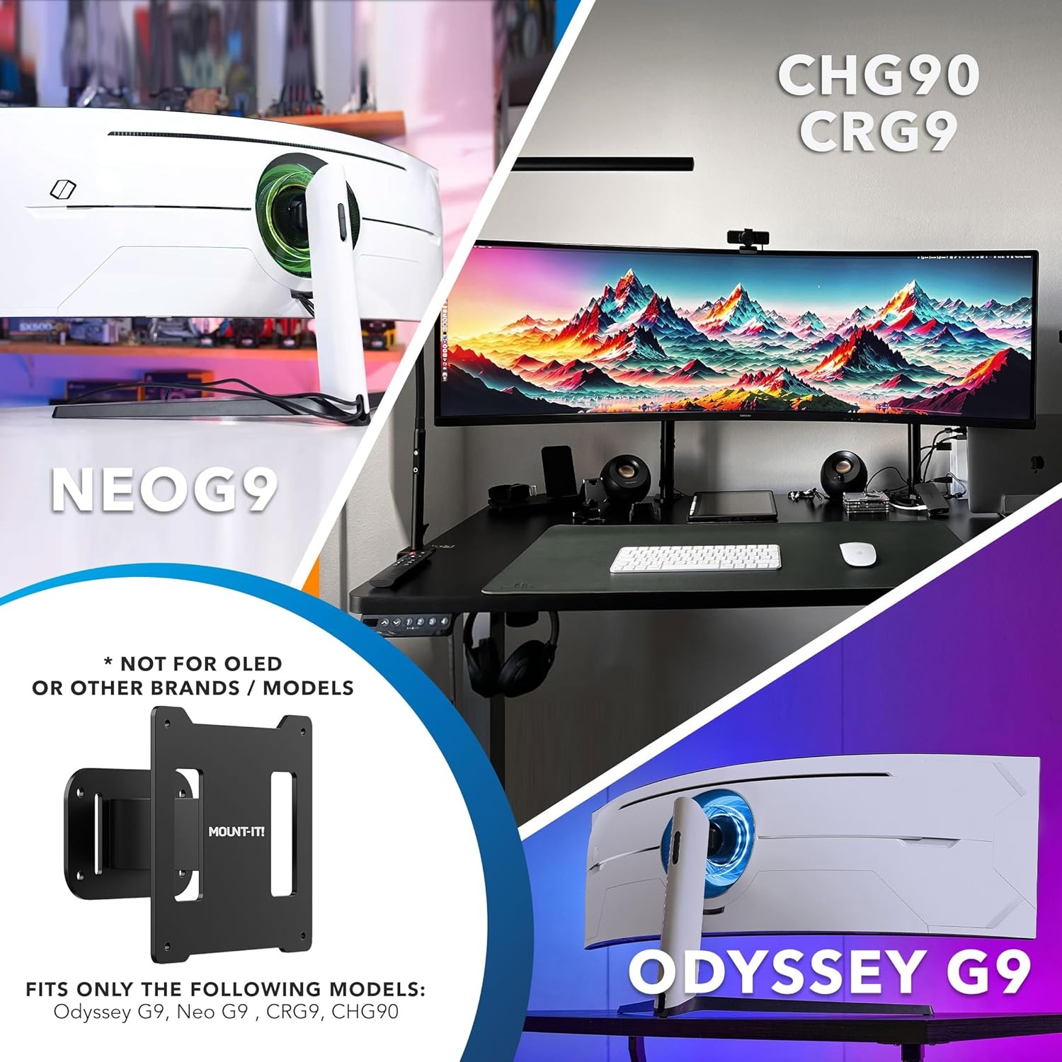image:imageMountIt VESA Adapter for Samsung UltraWide Monitors Compatible with Odyssey G9 Neo G9 CRG9 CHG9 CHG90 Converts to Standard 100x100 VESA HeavyDuty Steel Bracket for Monitor Arms