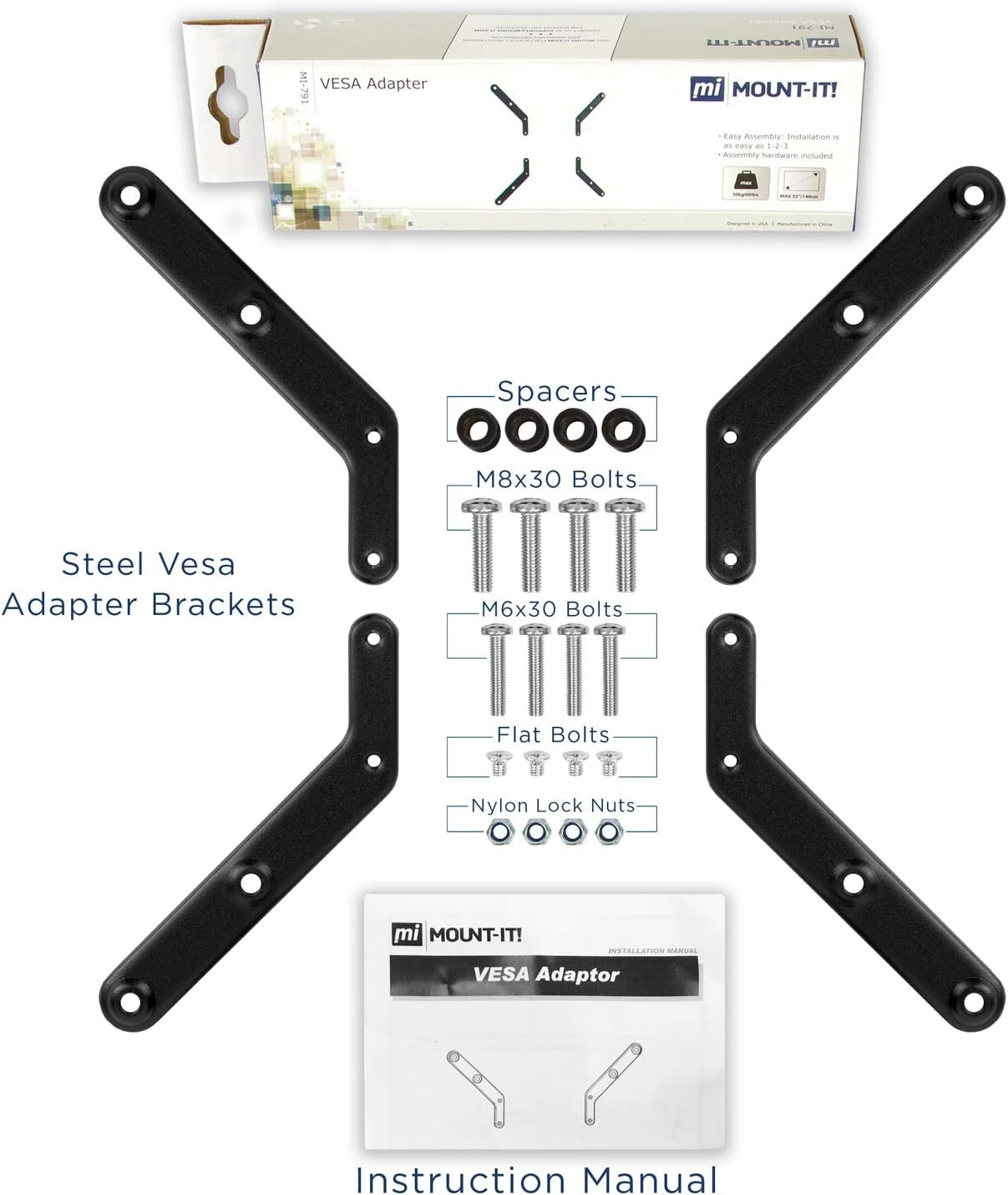image:imageMountIt VESA Mount Adapter Kit TV Wall Mount Bracket Adapter Converts 200x200 mm Patterns to 300x300 and 400x400 mm Fits Most 32 Inch to 55 Inch TVs Hardware Included