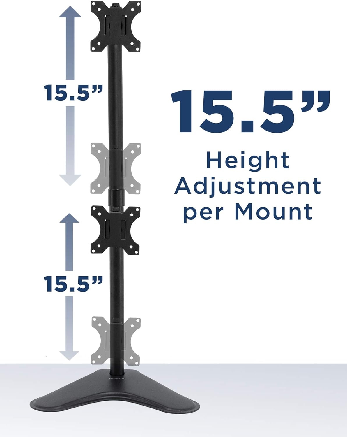 image:imageMountIt Vertical Dual Monitor Stand Freestanding Stacked Monitor Mount for 2 Screens 1732 Height Adjustable Tilt Swivel Rotate Portrait or Landscape Holds 176 lbs per Arm No Desk Clamp Needed