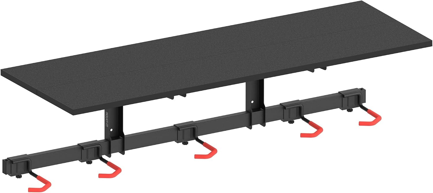 image:imageMountIt WheelsUp Bike Storage Rack with Shelf Wall Mounted Garage Organizer Holds 5 Bikes Adjustable Padded Hooks Max Capacity 385 lbs SpaceSaving Solution