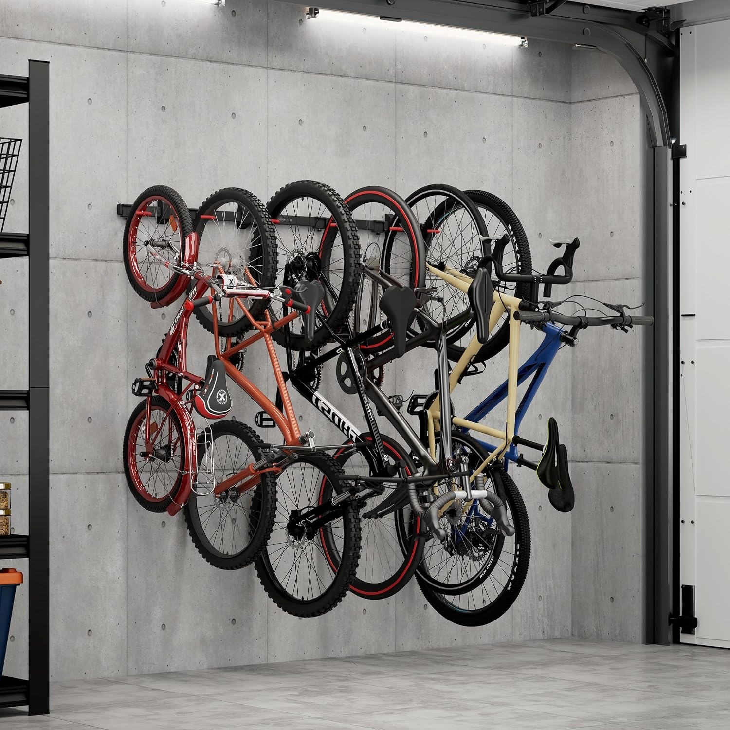 image:imageMountIt WheelsUp Bike Wall Mount for 6 Bikes HeavyDuty Garage Storage Rack Adjustable Padded Hooks SpaceSaving Vertical Bike Storage Solution for Home and Garage Max Capacity 330 lbs