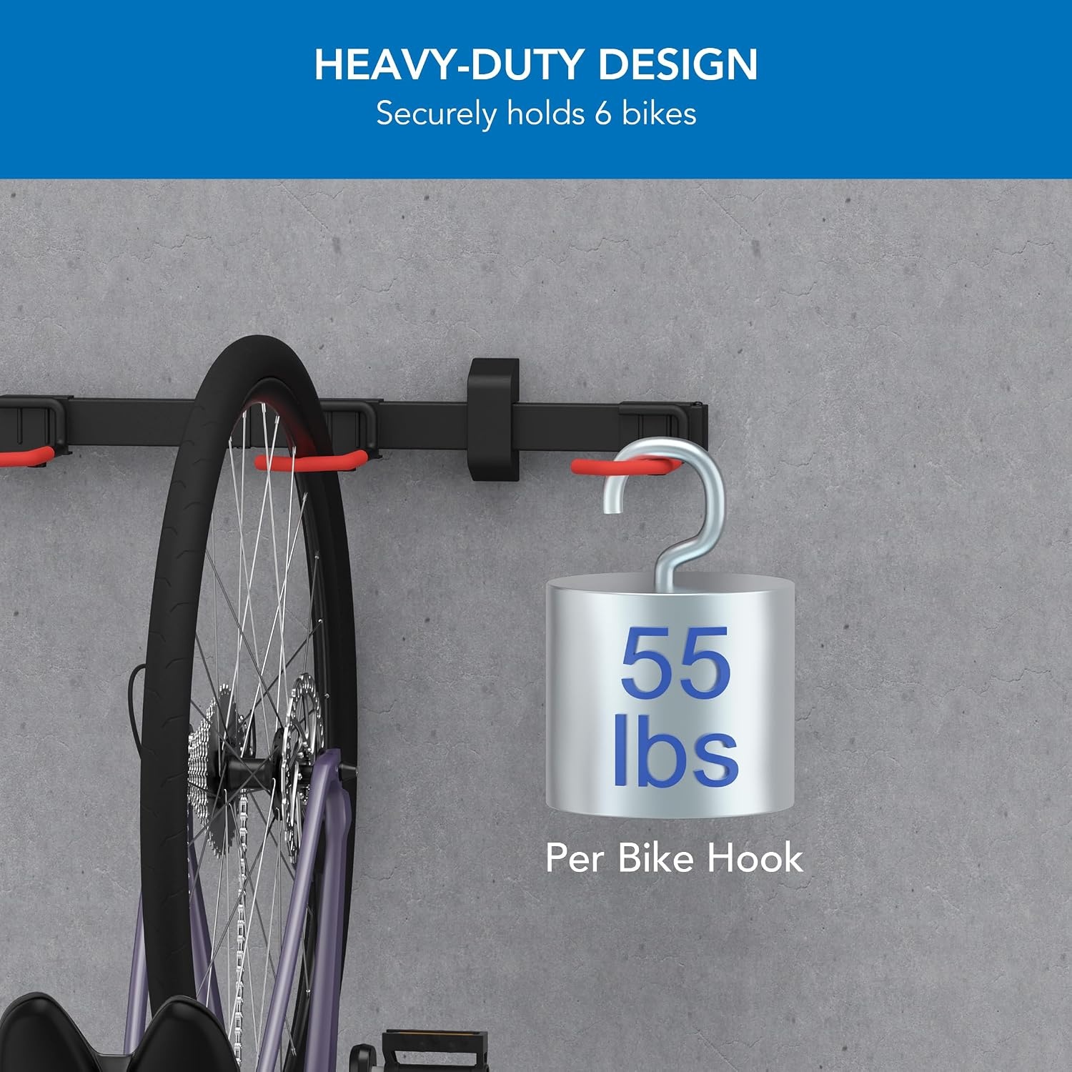 image:imageMountIt WheelsUp Bike Wall Mount for 6 Bikes HeavyDuty Garage Storage Rack Adjustable Padded Hooks SpaceSaving Vertical Bike Storage Solution for Home and Garage Max Capacity 330 lbs