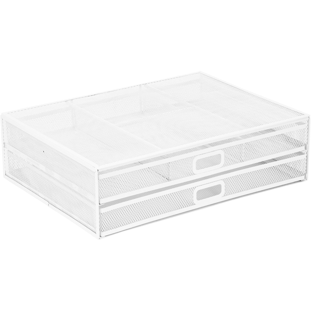 image:imageMOUNTIT Computer Monitor Stand With Drawers Metal Mesh Riser and Organizer for Laptops and Computer Screens Laptop and Printer Accessories and Office Supplies BlackWhite