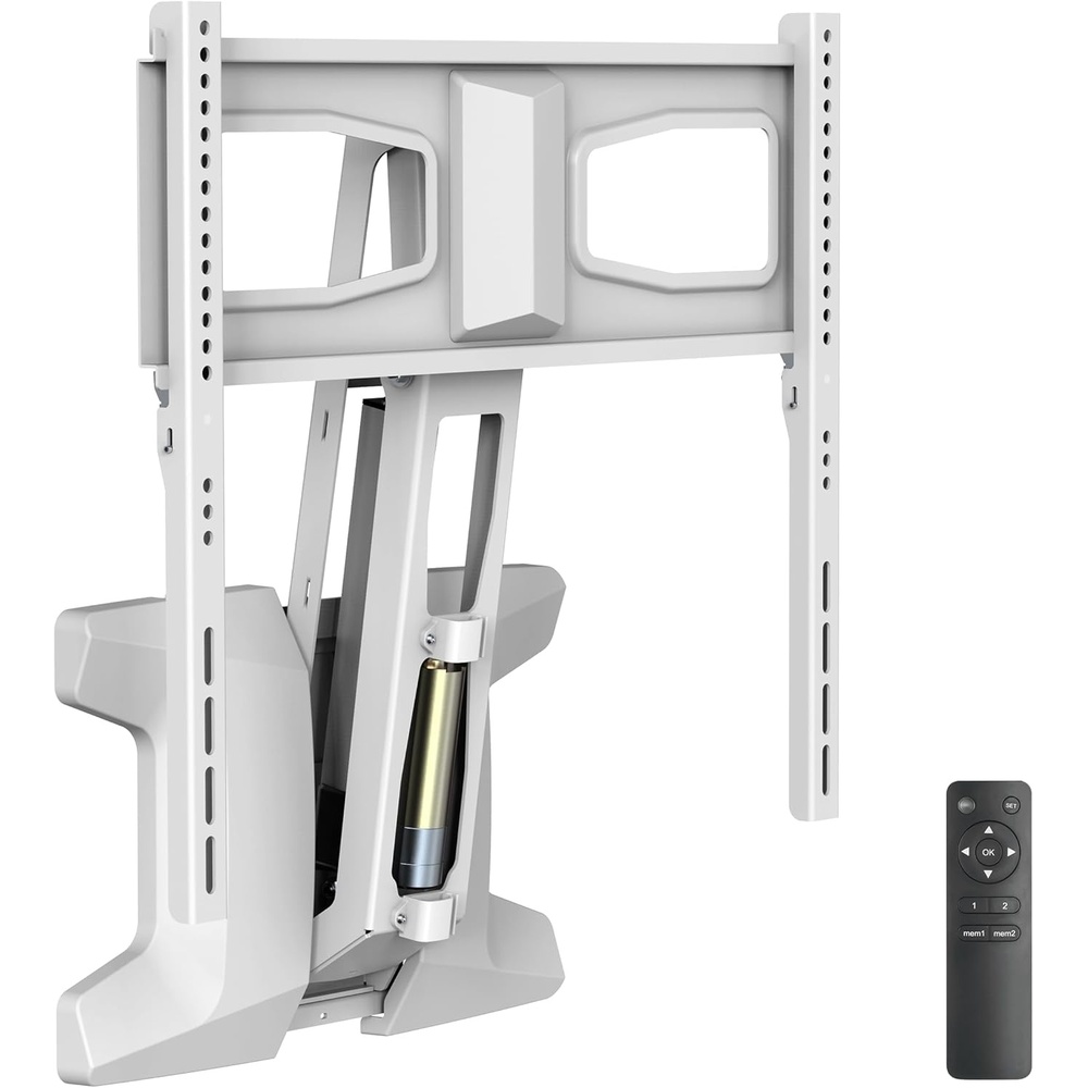 image:imageMOUNTIT Motorized Fireplace TV Wall Mount Remote Control Electric Pull Down Mantel Mounting Bracket Up to 77 Lbs Weight Capacity Height Adjustable Swivel VESA 600x400 CompatibleWhite