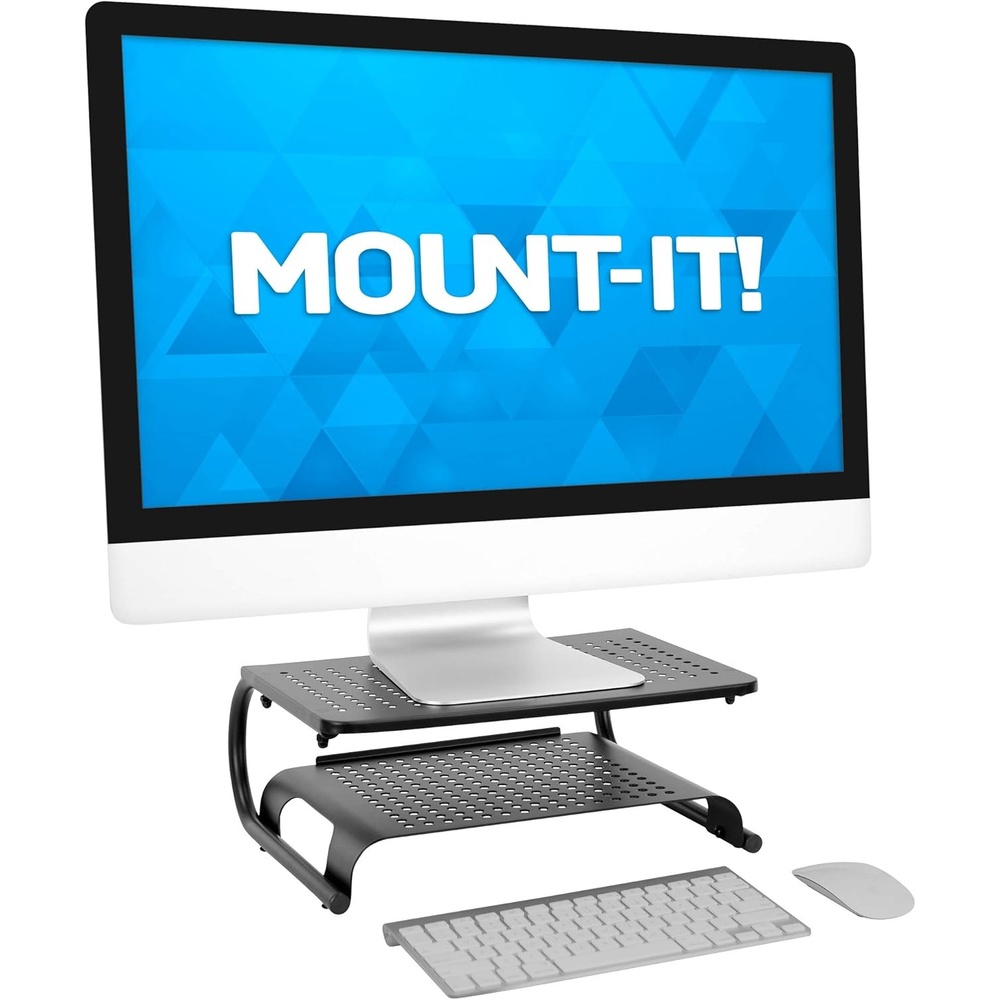 image:imageMountIt 2 Tier Desk Organizer Riser Computer Monitor Stand with Keyboard Storage Shelf for Desktops Laptops Printers Home Office Space Saver 2 Shelves