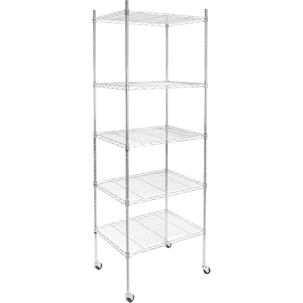 image:imageMountIt 5 Tier Chrome Wire Shelving on Wheels Versatile Adjustable Shelf Height Metal Storage Organizer for Kitchen Garage Laundry No Tools Required 7425 H x 2375 W x 1775 D