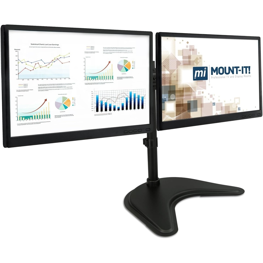 image:imageMountIt Free Standing Dual Monitor Stand Double Monitor Desk Mount Fits Two x 19 20 21 22 23 24 27 Inch Computer Screens 2 Heavy Duty Height Adjustable Arms VESA Compatible 75 100