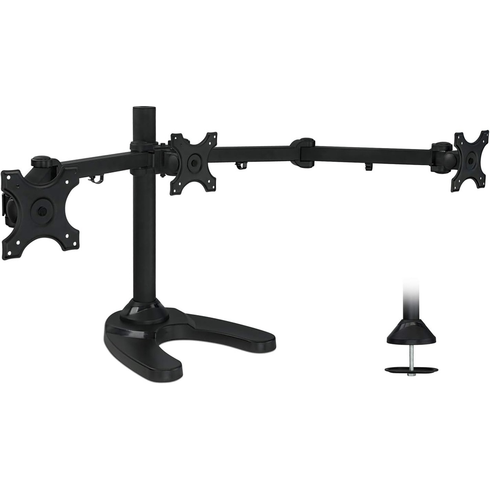 image:imageMountIt Triple Monitor Stand for 3 Screens up to 24 Height Adjustable Desk Mount with Free Standing or Grommet Base 22 lbs per Arm VESA 75x75 100x100 Compatible Full Motion Monitor Mount MI789