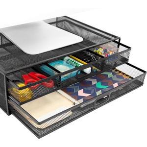 image:imageMOUNTIT Computer Monitor Stand With Drawers Metal Mesh Riser and Organizer for Laptops and Computer Screens Laptop and Printer Accessories and Office Supplies BlackBlack