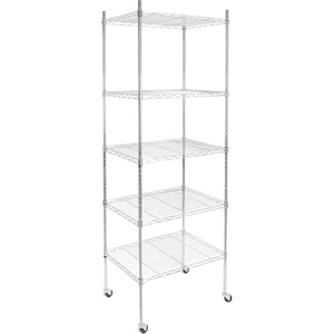 image:imageMountIt 5 Tier Chrome Wire Shelving on Wheels Versatile Adjustable Shelf Height Metal Storage Organizer for Kitchen Garage Laundry No Tools Required 7425 H x 2375 W x 1775 D