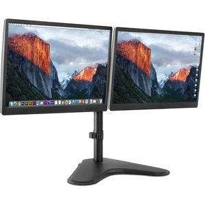 image:imageMountIt Dual Monitor Stand for Desk  Double Monitor Mount for 2 Screens up to 32 Inch and 17 Lbs  FreeStanding Base Swivel Tilt Rotates 360 Adjustable Arms  VESA Compatible High Grade Steel