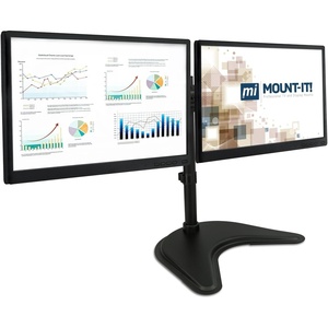 image:imageMountIt Free Standing Dual Monitor Stand  Double Monitor Desk Mount  Fits Two x 19 20 21 22 23 24 27 Inch Computer Screens  2 Heavy Duty Height Adjustable Arms  VESA Compatible 75 100