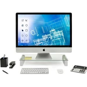 image:imageMountIt Glass Computer Monitor Riser and Laptop Stand  Clear Flat Screen Display Stand Desktop Shelf and Organizer Glass and Aluminum Construction 22 Inches Wide 44 lb Carrying Capacity