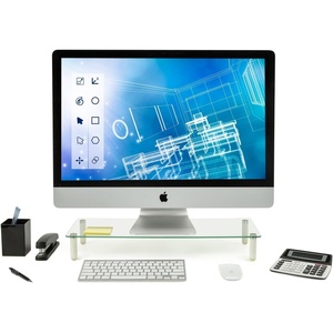 image:imageMountIt Glass Desktop Monitor Stand Riser  Raised Laptop Stand Organizer  22 Inches Wide Clear Tempered Glass  Computer Screen TV and Office Desk Organization Supplies  Supports up to 44 Pounds