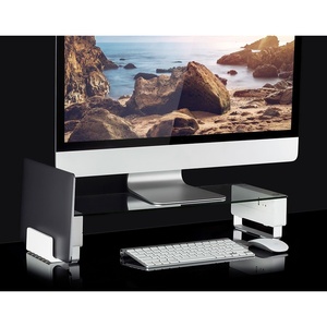 image:imageMountIt Glass Monitor Stand Riser with 5 USB Ports  Ergonomic Desktop Shelf with Vertical Laptop Holder  Fits 24 27 30 32 Inch Screes 66 Lbs Capacity