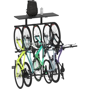 image:imageMountIt WheelsUp Bike Storage Rack with Shelf  Wall Mounted Garage Organizer Holds 5 Bikes  Adjustable Padded Hooks Max Capacity 385 lbs  SpaceSaving Solution