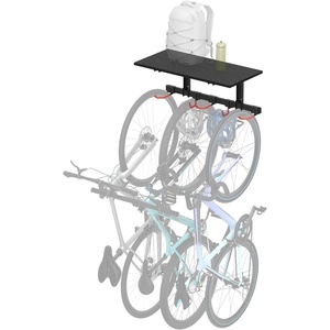 image:imageMountIt WheelsUp Bike Wall Mount with Shelf  Garage Storage Rack for 3 Bikes amp Accessories  Adjustable Padded Hooks Max Capacity 275 lbs  Ideal Bike Rack Garage Wall Mount for Organized Spaces