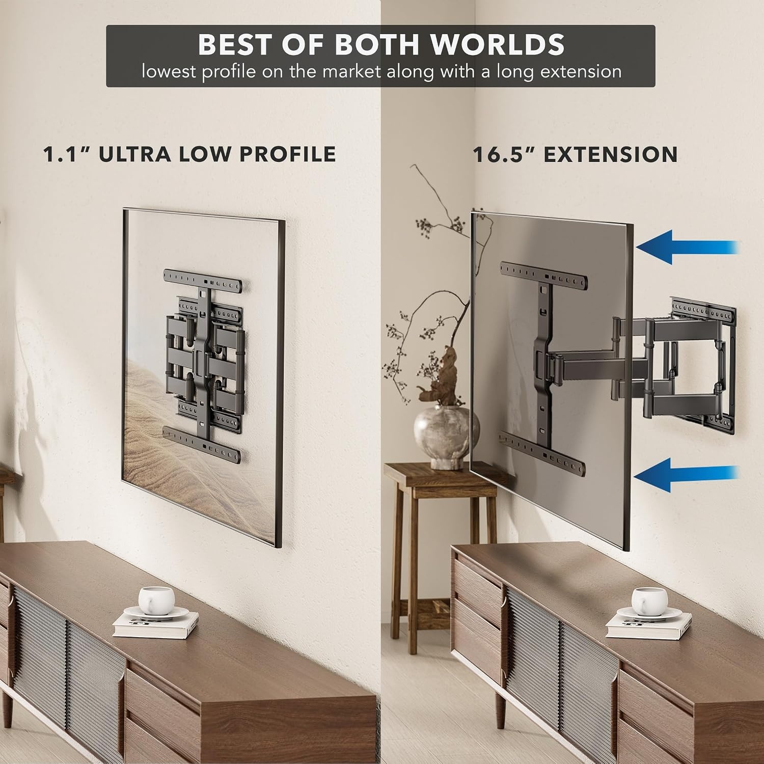 image:imageMountIt ADA Compliant Ultra Slim Full Motion TV Wall Mount 11 Thin Low Profile Articulating Bracket for 4390 Inch TVs HeavyDuty Swivel Tilt and Extend Max VESA 600x400 132 lbs Capacity