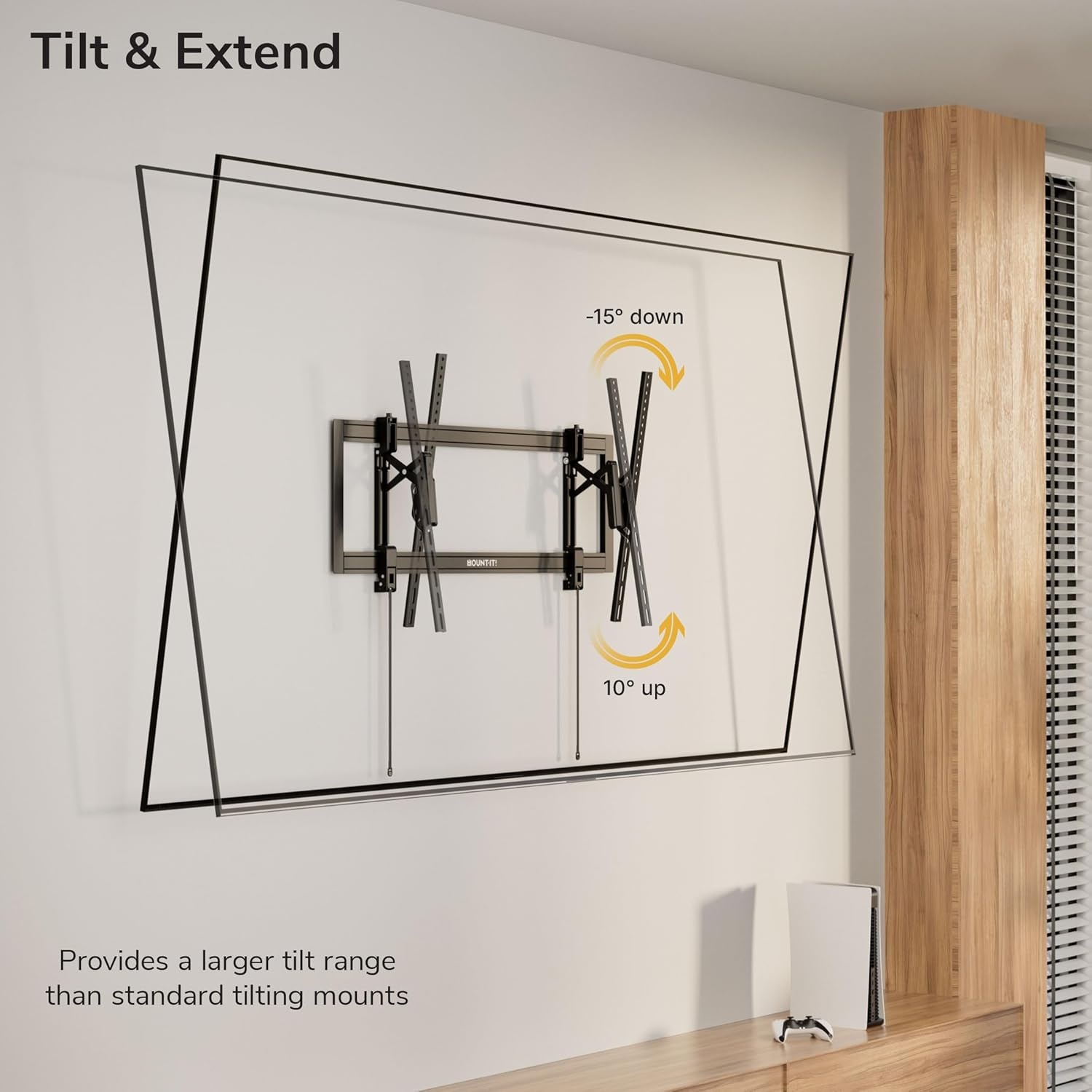 image:imageMountIt Advanced Extendable Tilt TV Wall Mount for 55105 Inch TVs Low Profile 21 HeavyDuty Bracket with 68 Extension Tilt amp Swivel Universal VESA up to 1000600 mm Fits 162432 Studs