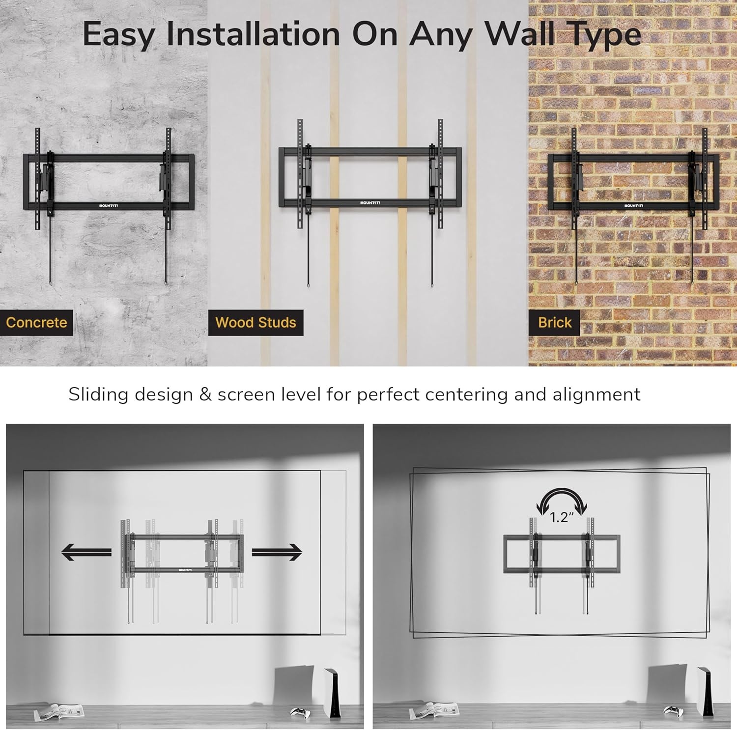 image:imageMountIt Advanced Extendable Tilt TV Wall Mount for 55105 Inch TVs Low Profile 21 HeavyDuty Bracket with 68 Extension Tilt amp Swivel Universal VESA up to 1000600 mm Fits 162432 Studs