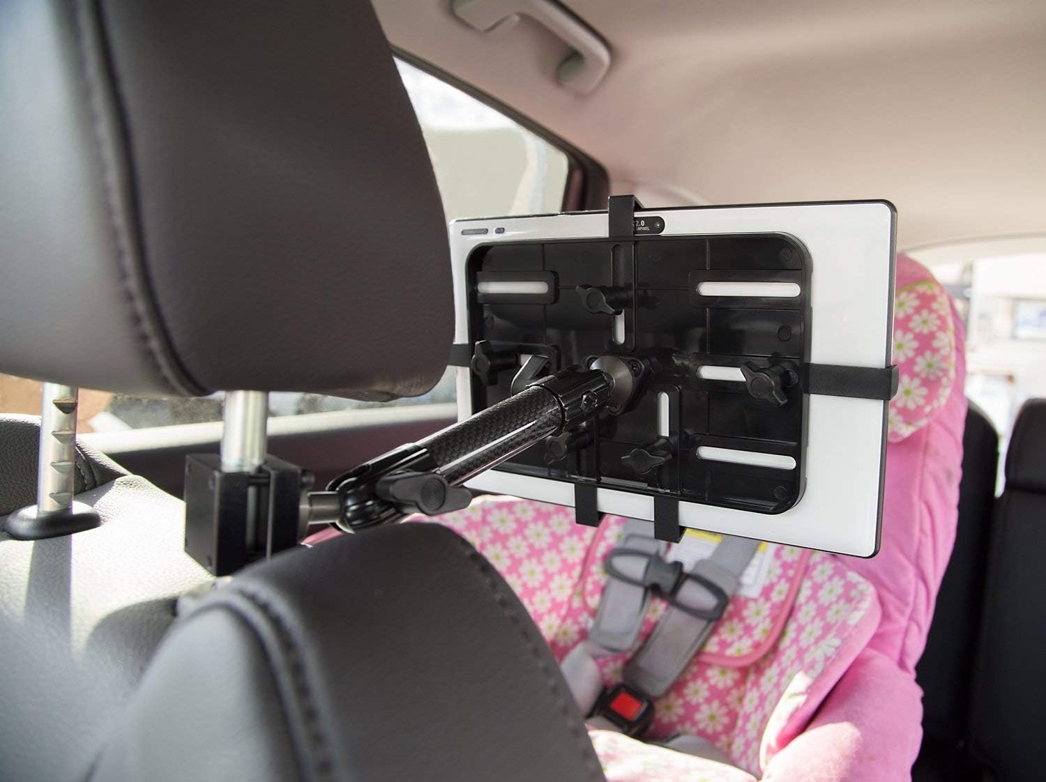 image:imageMountIt Carbon Fiber Car Headrest Tablet Holder Back Seat iPad amp Tablet Mount for Kids Adjustable 711 Inch Rear Seat Holder for Galaxy amp Fire Tablets Road Trip Travel MountCarbon Fiber