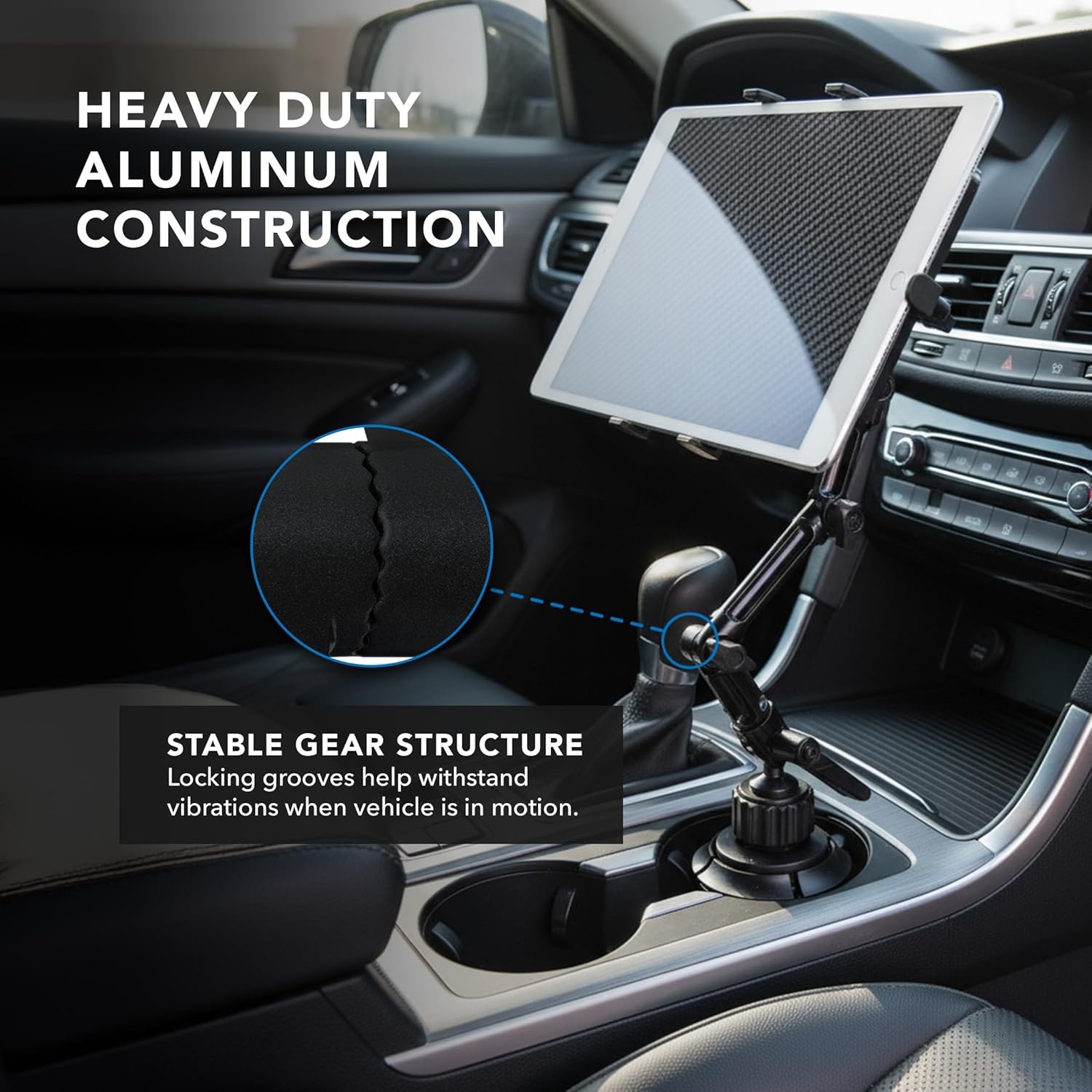 image:imageMountIt Carbon Fiber Cup Holder Tablet Mount Tablet Holder for Car Truck SUV Adjustable 711 Inch iPad amp Tablets 18 Extension Arm 360 Rotation Fits 27535 Cupholders ELD GPS HolderAluminum