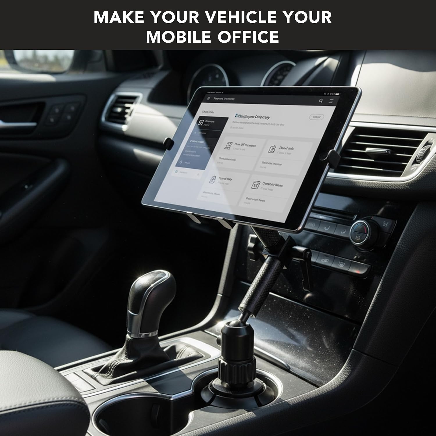 image:imageMountIt Carbon Fiber Cup Holder Tablet Mount Tablet Holder for Car Truck SUV Adjustable 711 Inch iPad amp Tablets 18 Extension Arm 360 Rotation Fits 27535 Cupholders ELD GPS HolderCarbon Fiber