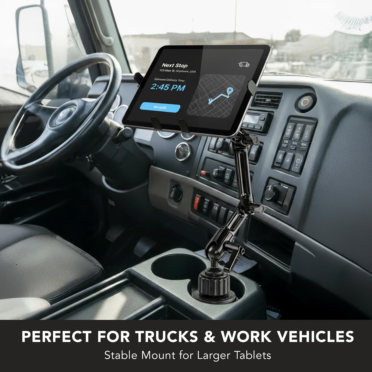 image:imageMountIt Carbon Fiber Cup Holder Tablet Mount Tablet Holder for Car Truck SUV Adjustable 711 Inch iPad amp Tablets 18 Extension Arm 360 Rotation Fits 27535 Cupholders ELD GPS HolderAluminum