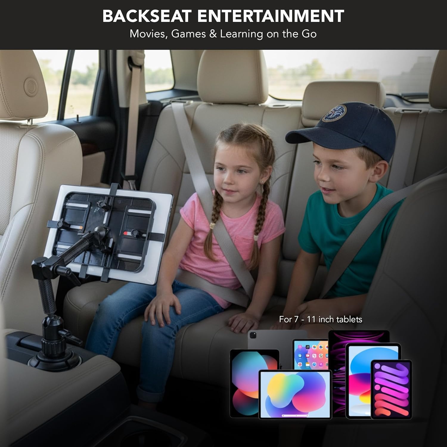 image:imageMountIt Carbon Fiber Cup Holder Tablet Mount Tablet Holder for Car Truck SUV Adjustable 711 Inch iPad amp Tablets 18 Extension Arm 360 Rotation Fits 27535 Cupholders ELD GPS HolderCarbon Fiber
